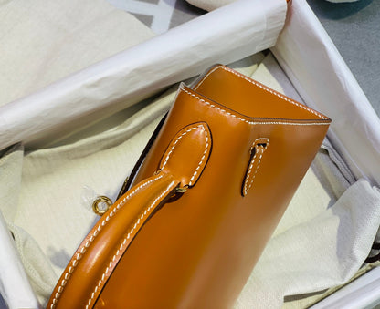 KELLY MINI 20 BAG IN BRONZE BROWN SMOOTH CALFSKIN WITH GOLD HARDWARE
