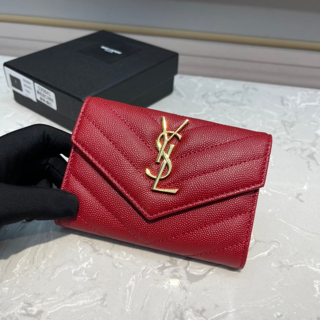 MONOGRAM 12 CHERRY RED CALFSKIN CARD HOLDER