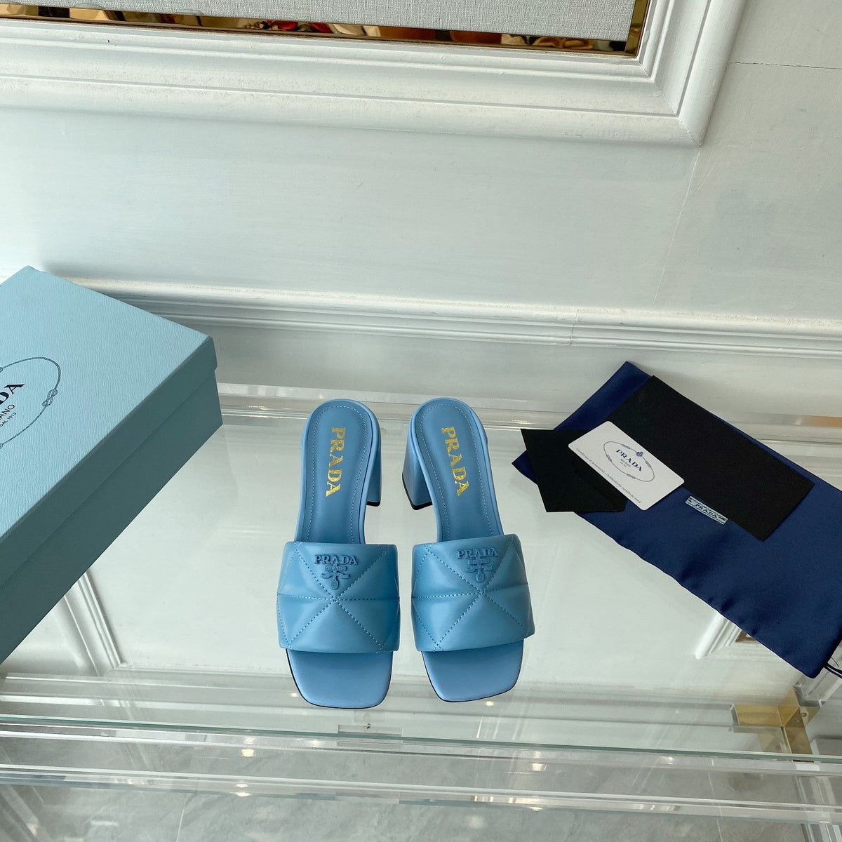 PRA QUILTED NAPPA HEELED SANDALS SKY LAMBSKIN