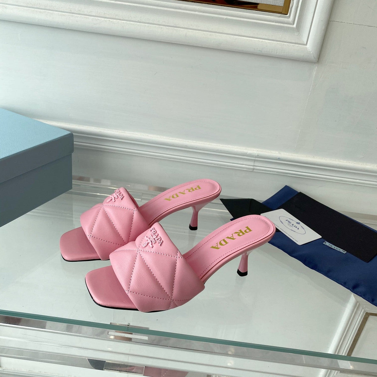 PRA QUILTED HIGH HEELS SANDALS 65 PINK LAMBSKIN
