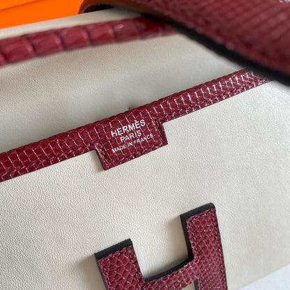 JIGE ELAN 29 CLUTCH IN WHITE CALFSKIN WITH GARNET RED LIZARD SKIN