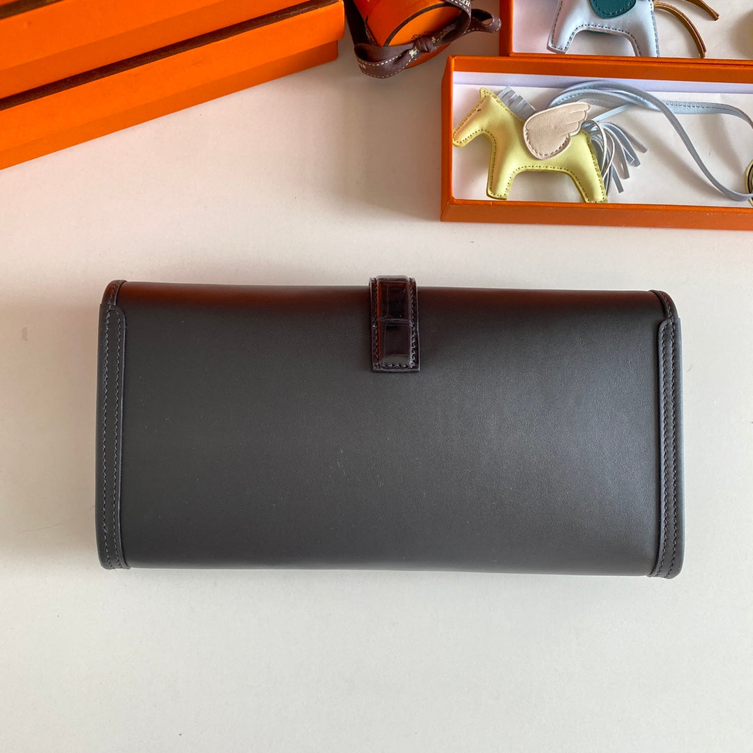 JIGE ELAN 29 CLUTCH IN BLACK CALFSKIN WITH LIZARD SKIN