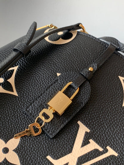 PETIT PALAIS PM LARGE SHOULDER BAG 34 IN BLACK MIX BEIGE EMBOSSED COWHIDE GOLD-TONE HARDWARE