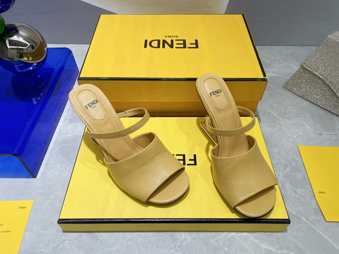 FENDI FIRST 95 MM HIGH-HEELED SANDAL IN MUSTARD YELLOW LAMBSKIN GOLD HARDWARE
