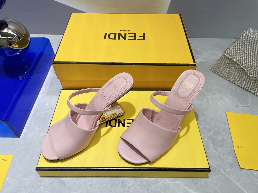 FENDI FIRST 95 MM HIGH-HEELED SANDAL IN BABY PINK LAMBSKIN GOLD HARDWARE
