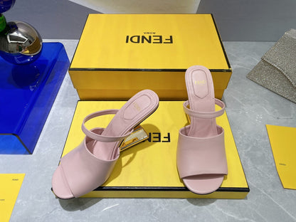 FENDI FIRST 95 MM HIGH-HEELED SANDAL IN BABY PINK LAMBSKIN GOLD HARDWARE