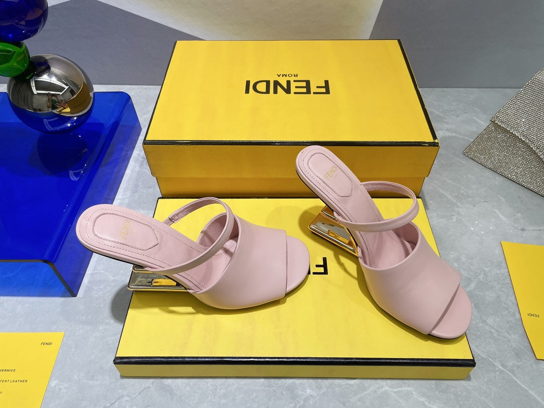 FENDI FIRST 95 MM HIGH-HEELED SANDAL IN BABY PINK LAMBSKIN GOLD HARDWARE