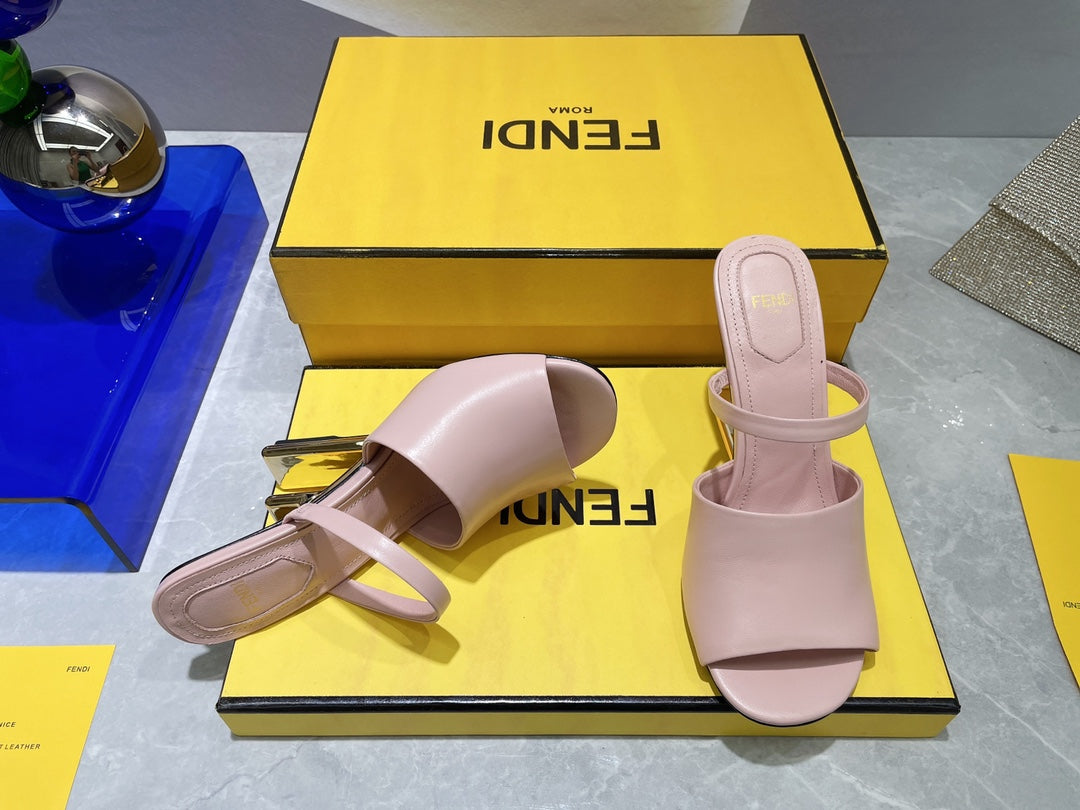 FENDI FIRST 95 MM HIGH-HEELED SANDAL IN BABY PINK LAMBSKIN GOLD HARDWARE
