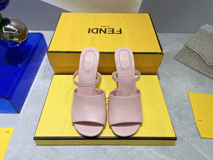 FENDI FIRST 95 MM HIGH-HEELED SANDAL IN BABY PINK LAMBSKIN GOLD HARDWARE