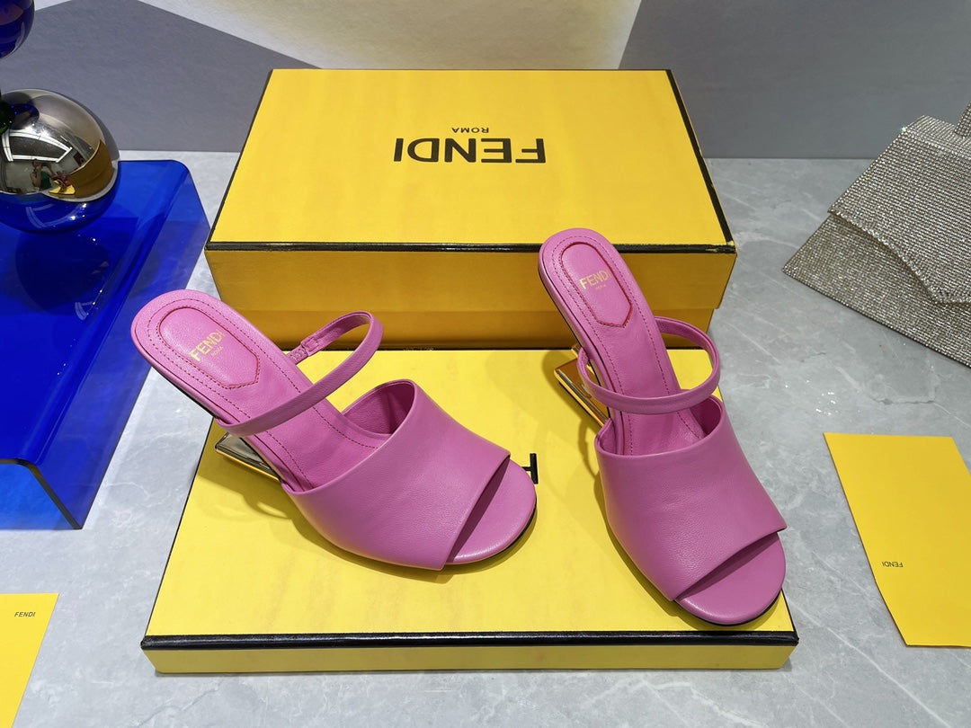 FENDI FIRST 95 MM HIGH-HEELED SANDAL IN FUSCIA PINK LAMBSKIN GOLD HARDWARE