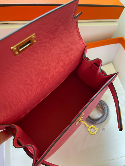 KELLY MINI 20 BAG IN RED PINK CALFSKIN WITH GOLD HARDWARE