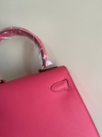 KELLY MINI 20 BAG IN RED PINK CALFSKIN WITH GOLD HARDWARE