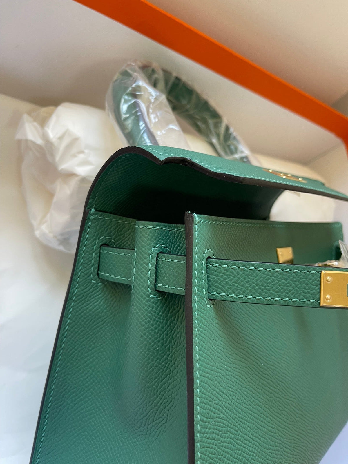 KELLY MINI 20 BAG IN DARK GREEN CALFSKIN WITH GOLD HARDWARE