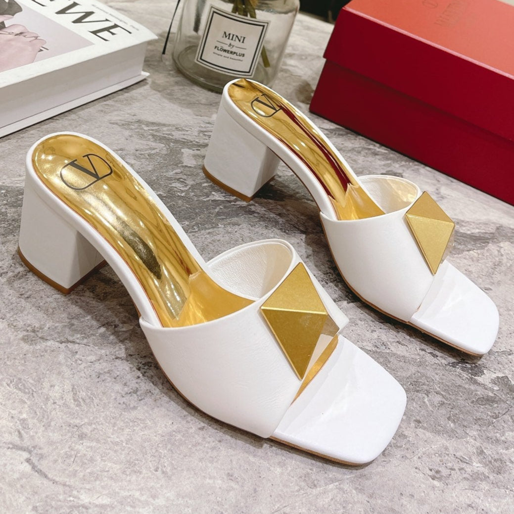 ONE STUD HEELED MULE 60 MM IN WHITE CALFSKIN