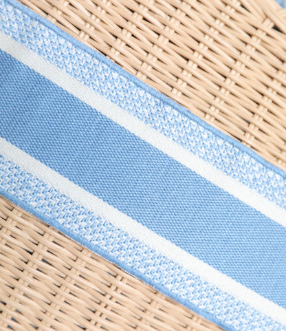 LADY 24 BASKET BAG IN BLUE OBLIQUE JACQUARD MIX BEIGE WICKER
