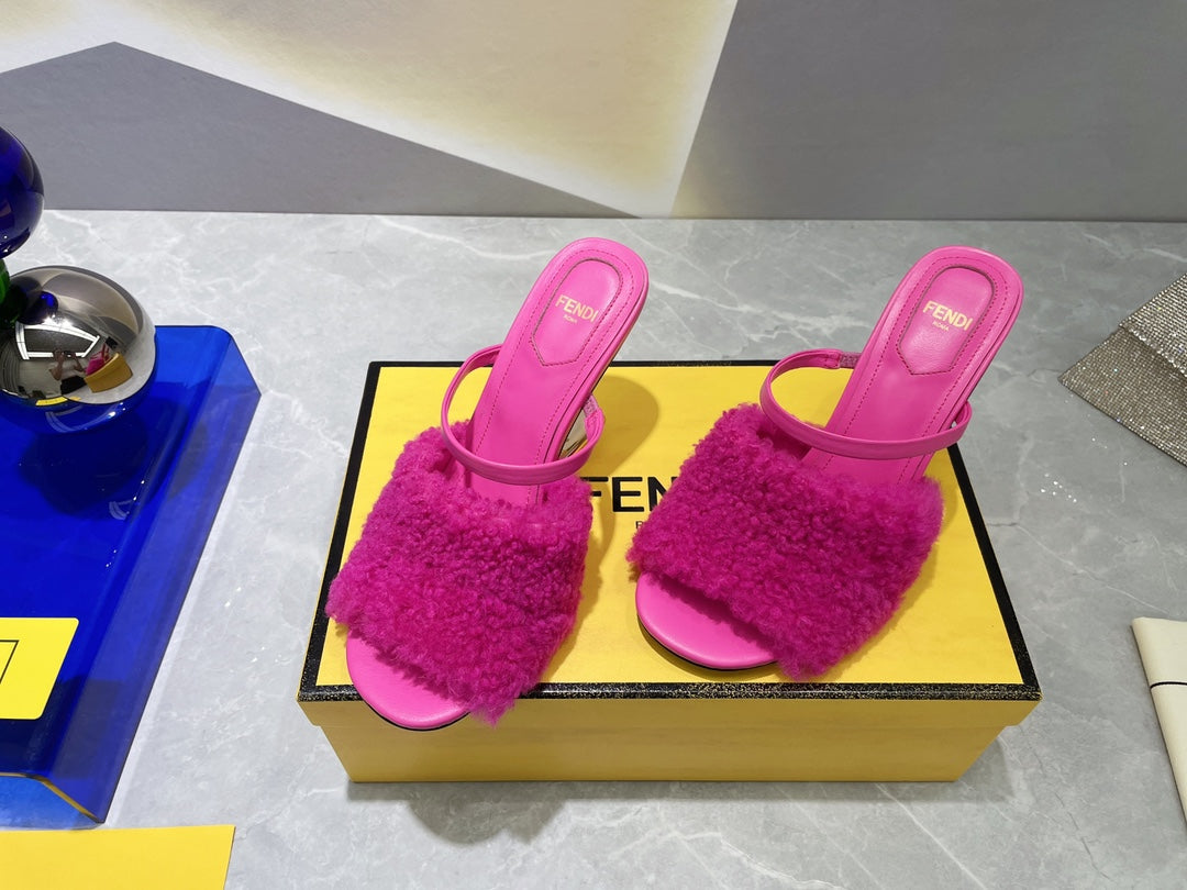 FENDI FIRST HIGH HEEL 95 MM SANDAL IN BRIGHT PINK MINK FUR