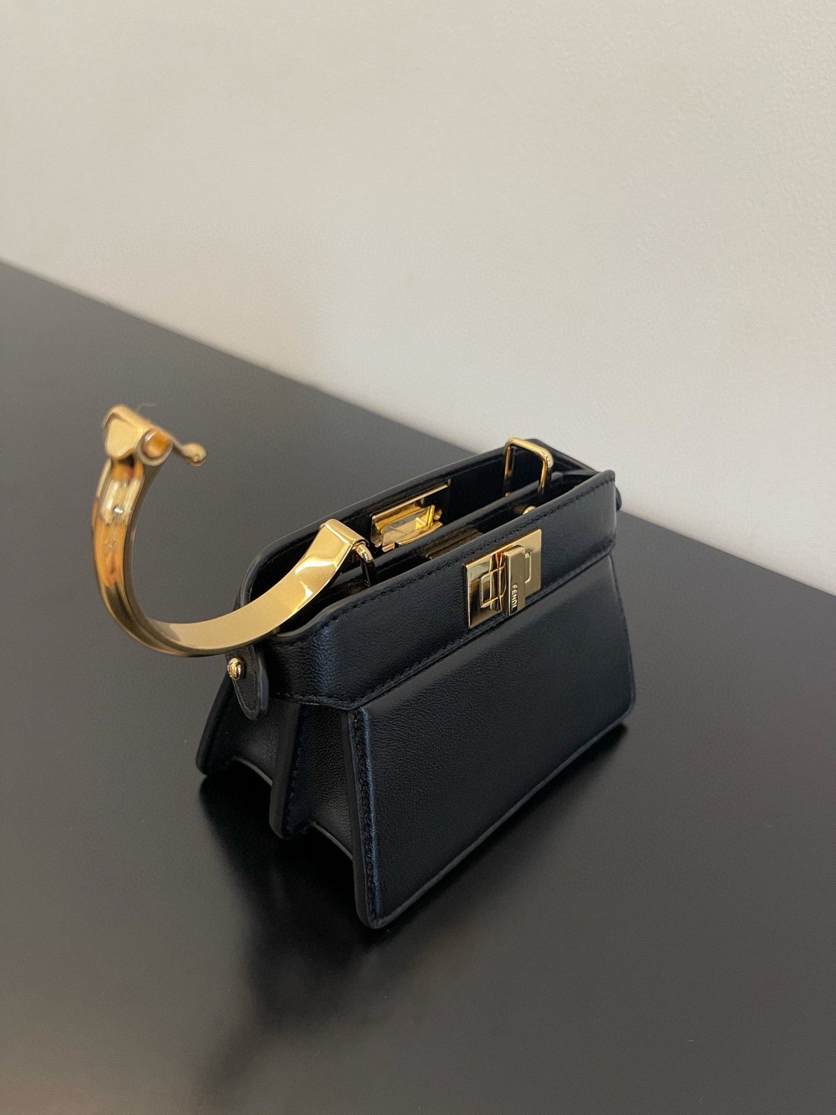 FENDI PEEKABOO ISEEU MICRO 12 BAG IN BLACK CALFSKIN WITH GOLD HARDWARE