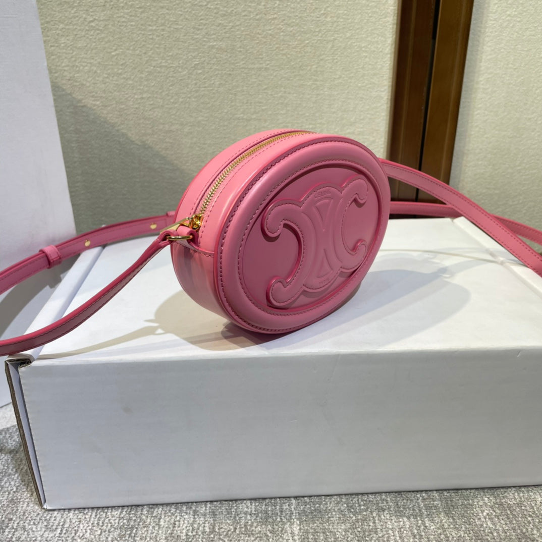 OVAL PURSE BAG 16 IN ROUGE PINK CALFSKIN