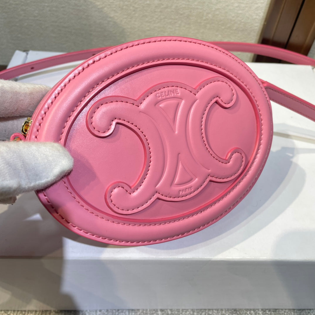 OVAL PURSE BAG 16 IN ROUGE PINK CALFSKIN
