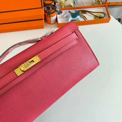 KELLY CUT 31 IN WATERMELON PINK CALFSKIN WITH GOLD HARDWARE