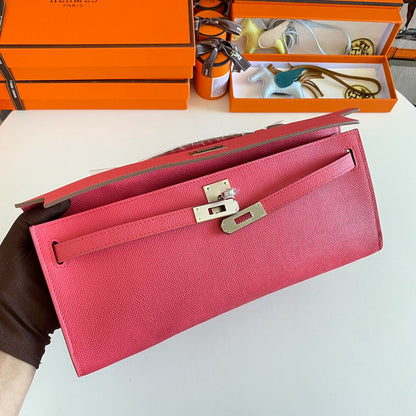 KELLY CUT 31 IN WATERMELON PINK CALFSKIN WITH SILVER HARDWARE