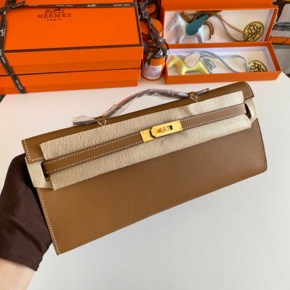 KELLY CUT 31 IN BRONZE BROWN CALFSKIN WITH GOLD HARDWARE