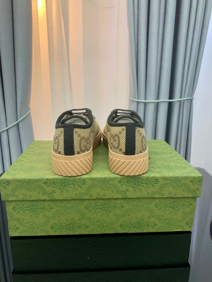 GG UNIQUE SNEAKER THICK-SOLE STRAW COLOR CANVAS