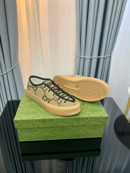 GG UNIQUE SNEAKER THICK-SOLE STRAW COLOR CANVAS