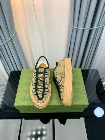 GG UNIQUE SNEAKER THICK-SOLE STRAW COLOR CANVAS