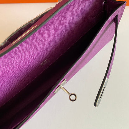 KELLY CUT 31 IN VIOLET PURPLE CALFSKIN WITH SILVER HARDWARE