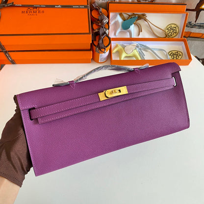 KELLY CUT 31 IN VIOLET PURPLE CALFSKIN WITH GOLD HARDWARE
