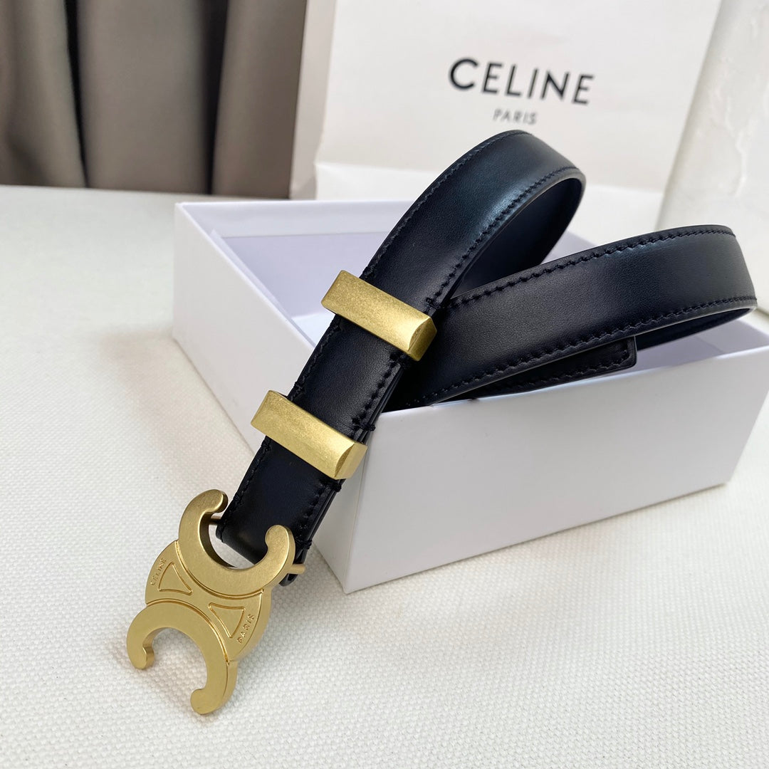 Medium Triomphe Belt 25mm Black Calfskin Gold Loop Ghw