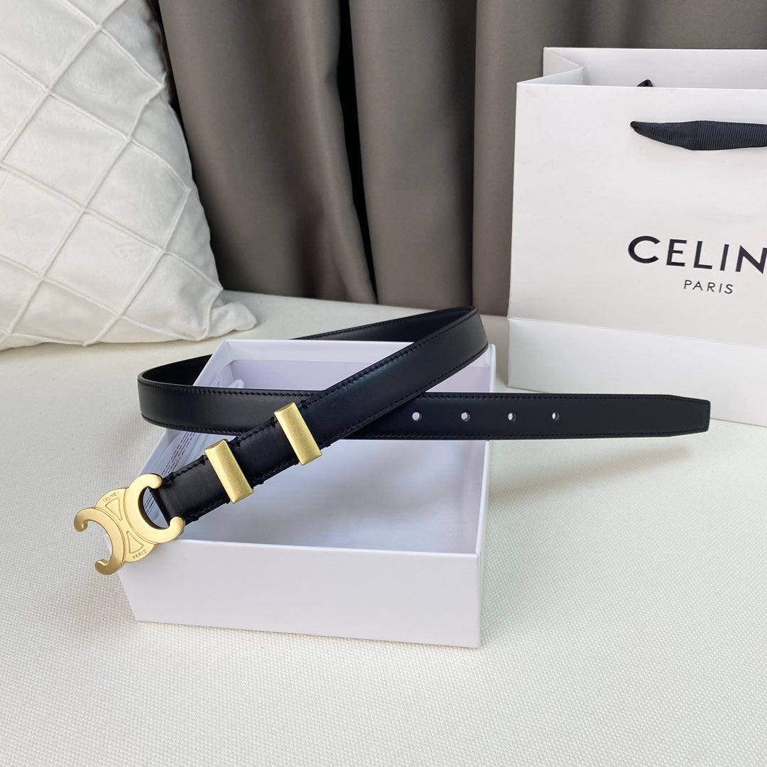 Medium Triomphe Belt 25mm Black Calfskin Gold Loop Ghw