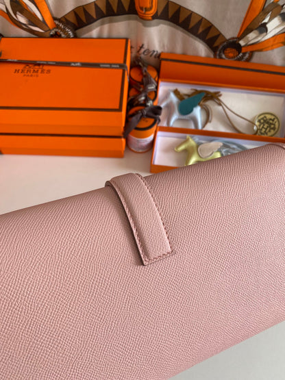 JIGE ELAN 29 CLUTCH IN CREPE PINK CALFSKIN