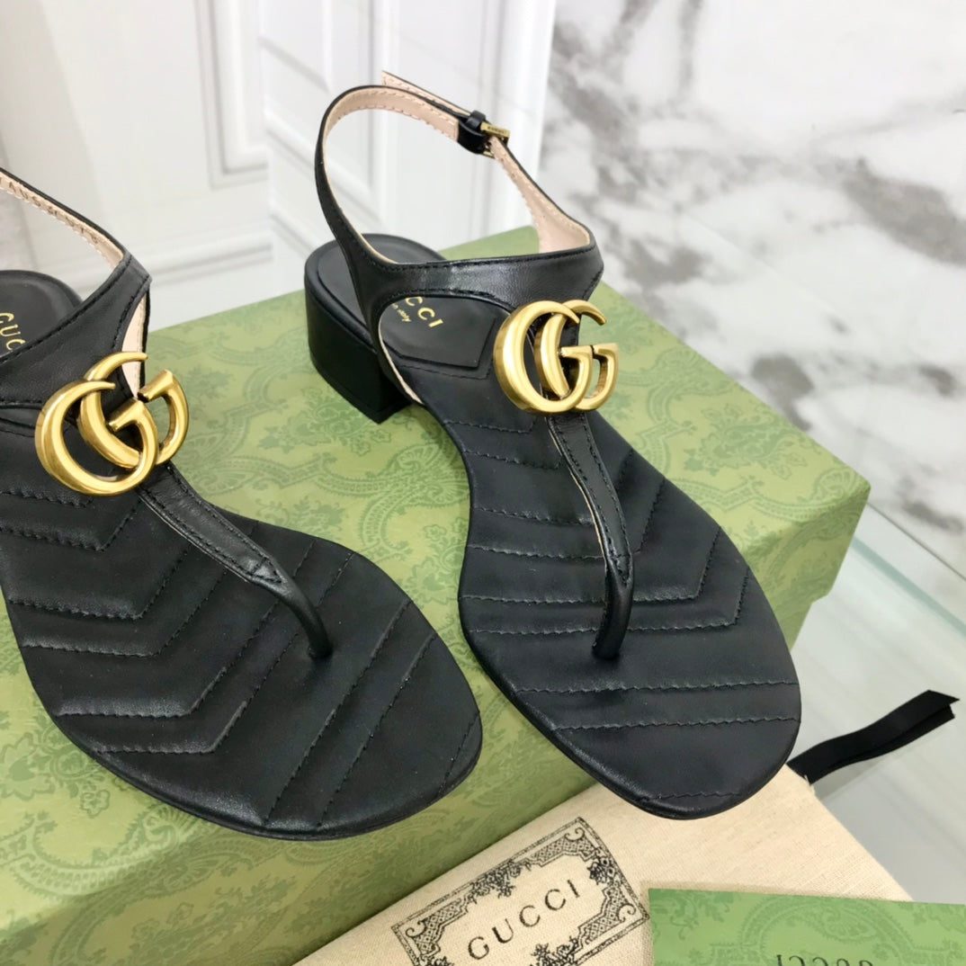 GG MARMONT 25 SANDAL BLACK CALKSKIN