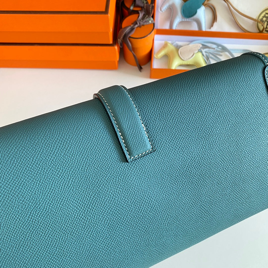JIGE ELAN 29 CLUTCH IN AEGEAN BLUE CALFSKIN