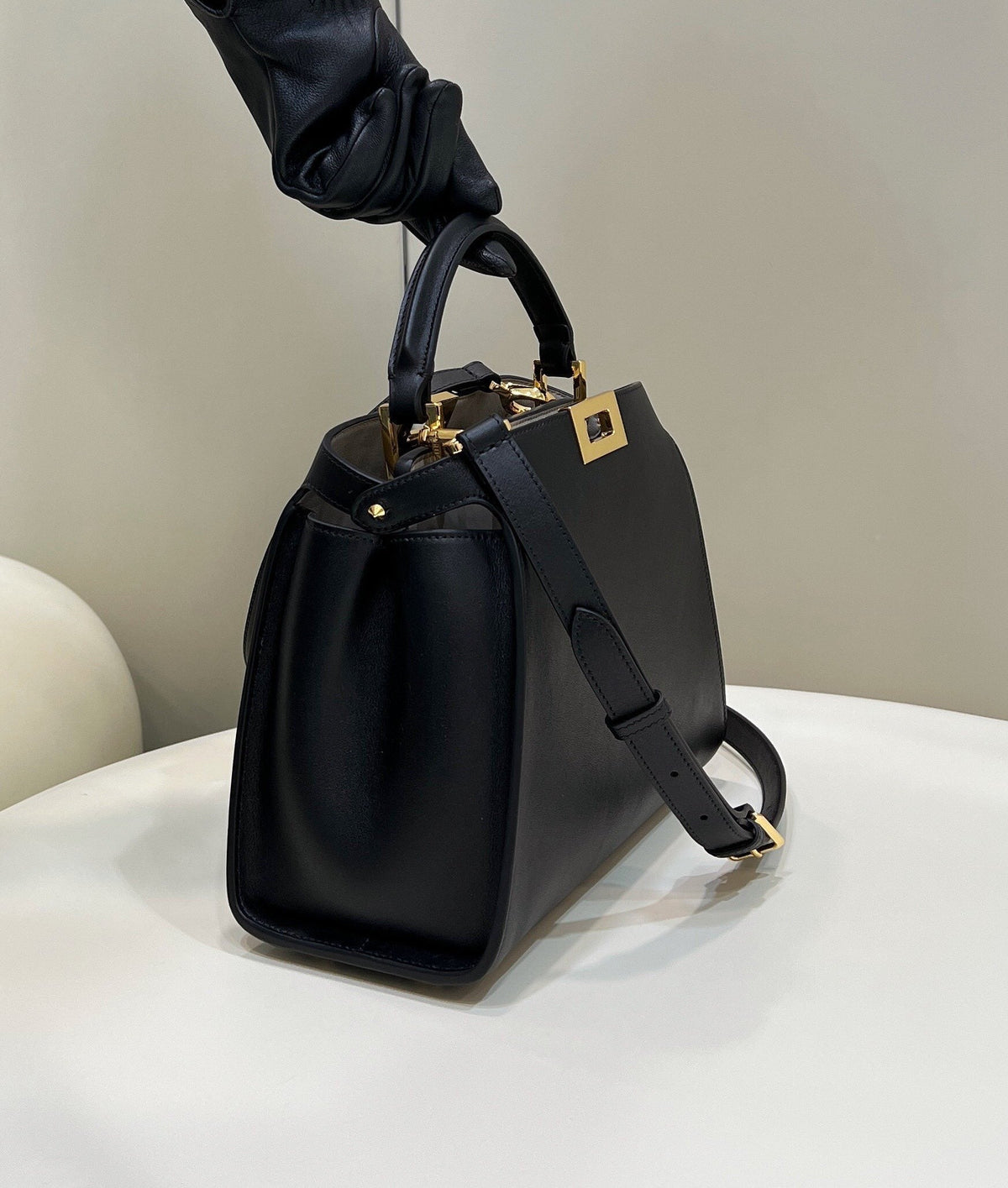 FENDI PEEKABOO 27 IN BLACK CALFSKIN WITH GOLD HARDWARE