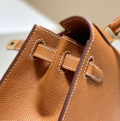 KELLY MINI 20 BAG IN BRONZE BROWN CALFSKIN WITH GOLD HARDWARE