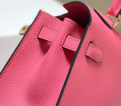 KELLY MINI 20 BAG IN WATERMELON PINK CALFSKIN WITH GOLD HARDWARE
