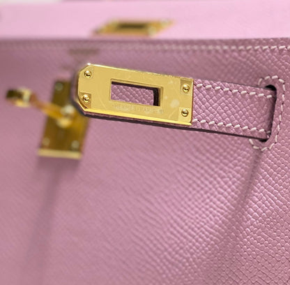 KELLY MINI 20 BAG IN BABY PINK CALFSKIN WITH GOLD HARDWARE