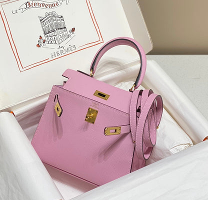 KELLY MINI 20 BAG IN BABY PINK CALFSKIN WITH GOLD HARDWARE