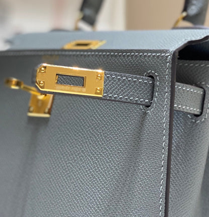 KELLY MINI 20 BAG IN SHARK GRAY CALFSKIN WITH GOLD HARDWARE