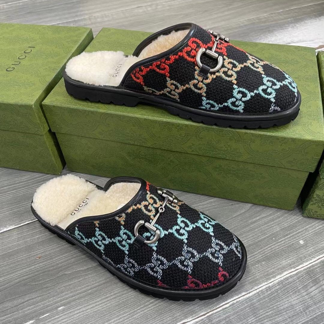 GG SUPREME MULE IN COLORFUL CANVAS AND WOOL LINING