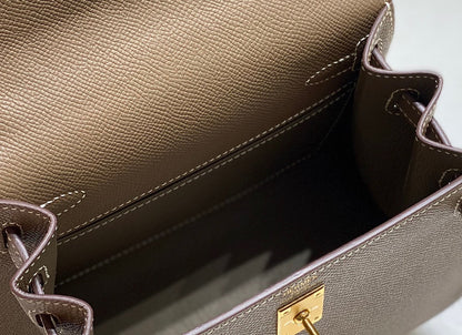 KELLY MINI 20 BAG IN MEDIUM BROWN CALFSKIN WITH GOLD HARDWARE