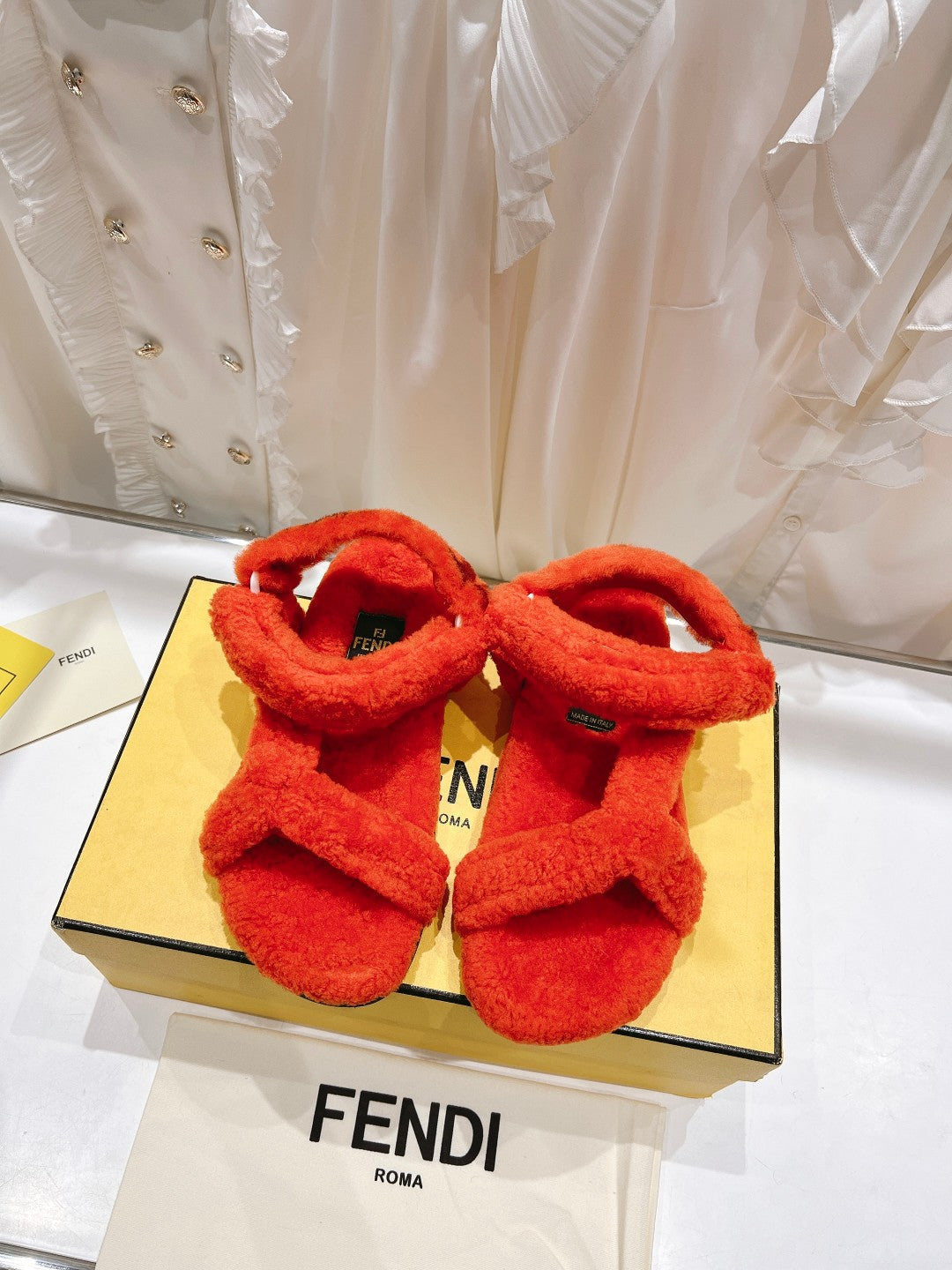FENDI DAD SANDAL IN PASSION RED FLEECE