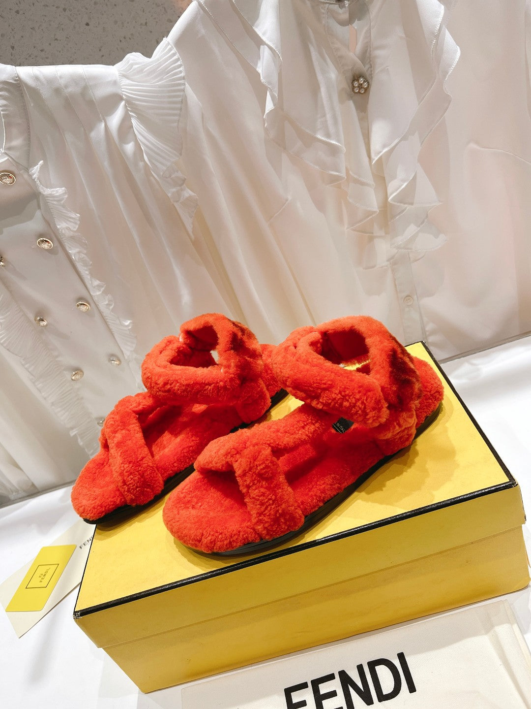 FENDI DAD SANDAL IN PASSION RED FLEECE
