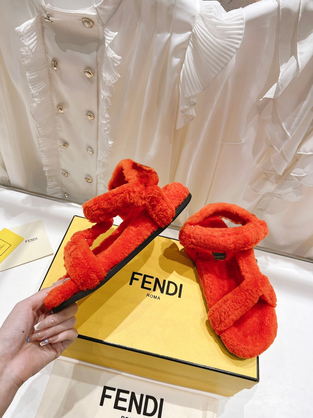 FENDI DAD SANDAL IN PASSION RED FLEECE