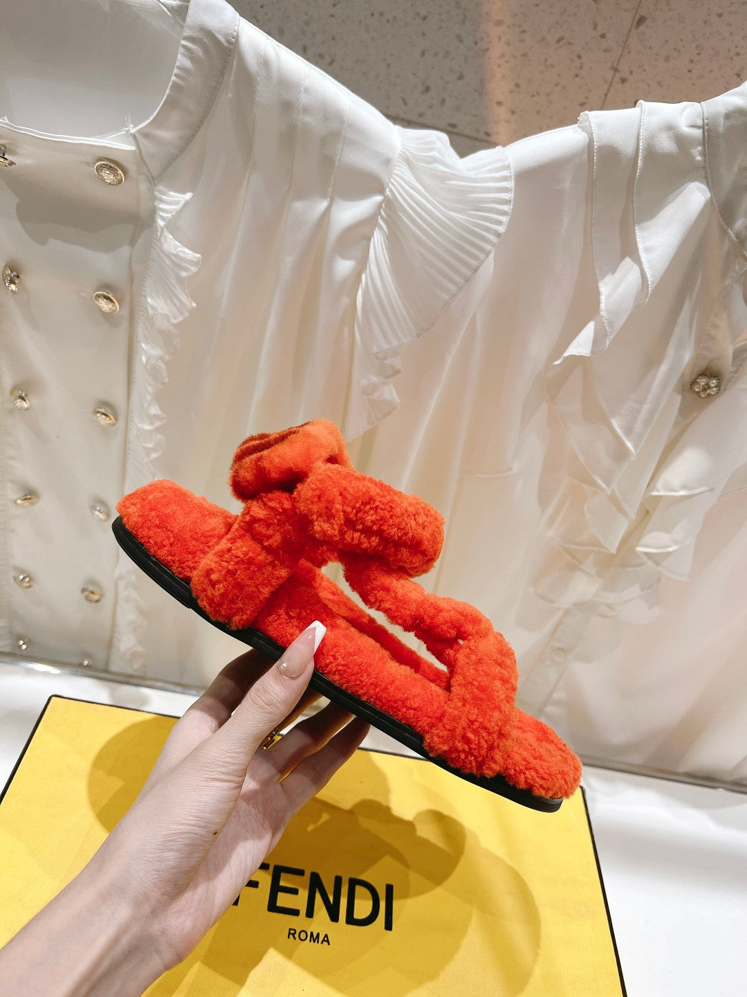FENDI DAD SANDAL IN PASSION RED FLEECE