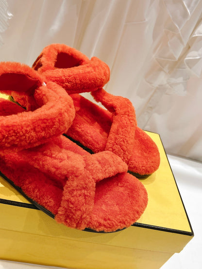 FENDI DAD SANDAL IN PASSION RED FLEECE