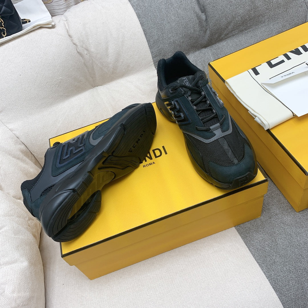 FENDI FASTER TRAINERS IN BLACK SUEDE AND BREATHABLE MESH